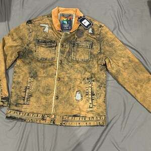 Born to fly Vintage Mustard Yellow Overdyed Acid Wash Denim Jacket size XL